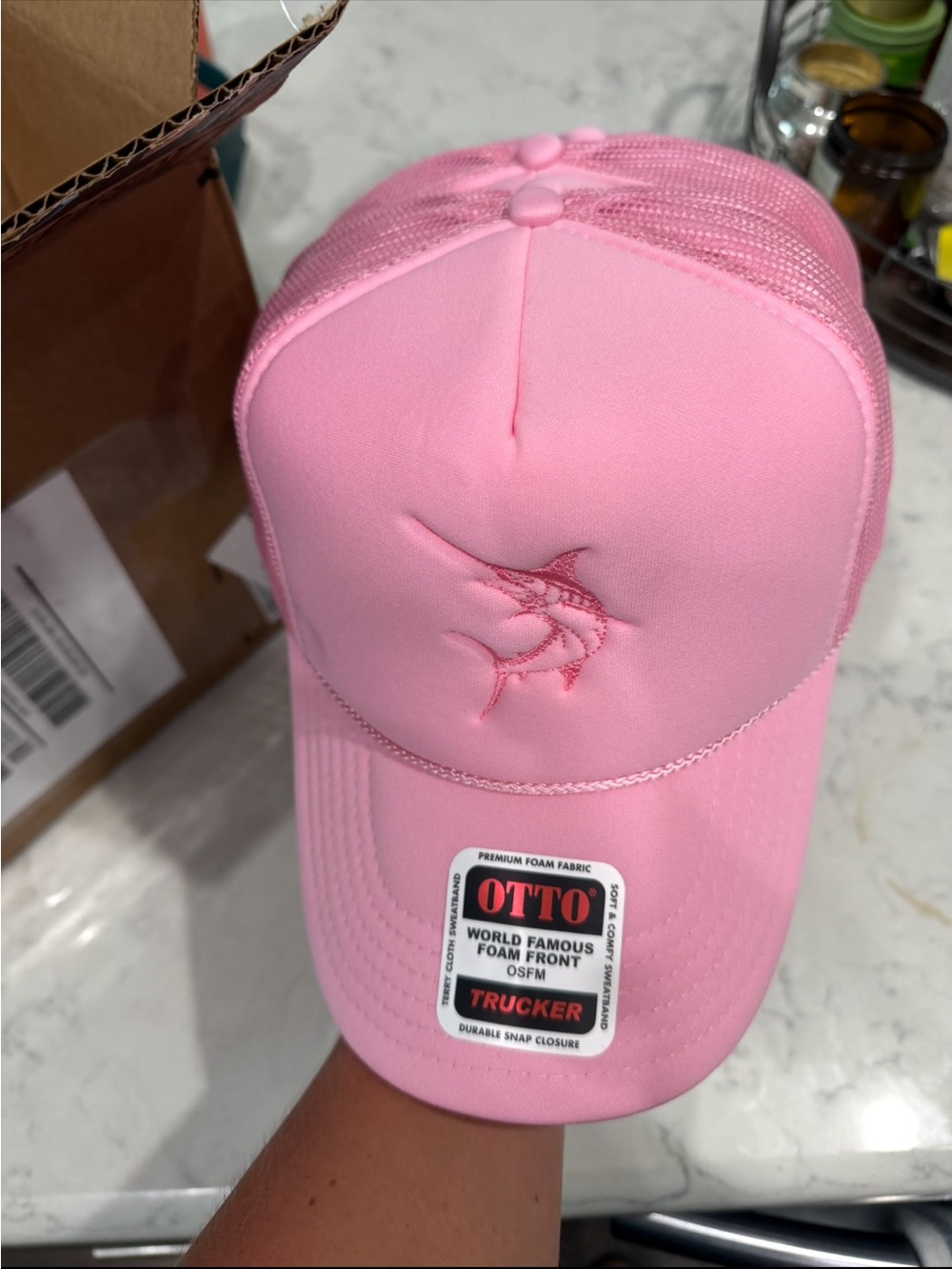 OTTO Pink Trucker Hat with White Marlin Embroidery